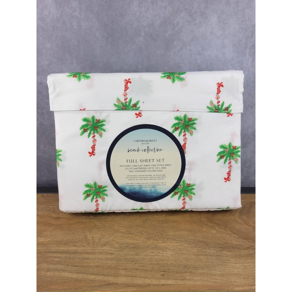 Cynthia Rowley Beach Collection‎ Full Sheet Set Palm Tree Bows White